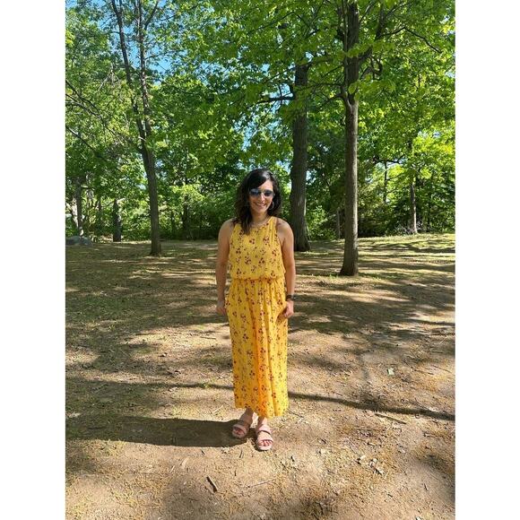 THAKOON Yellow Floral Sleeveless  Back Button Closure Wide Leg Jumpsuit Size 6 - Picture 14 of 16